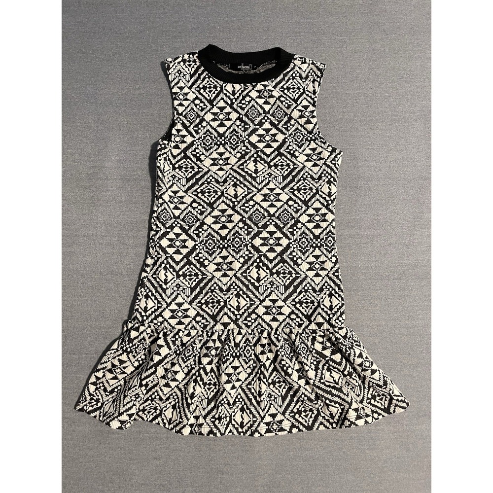 Black White Patterned Sleeveless Dress Geometric Print Fit Flare Casual Dress